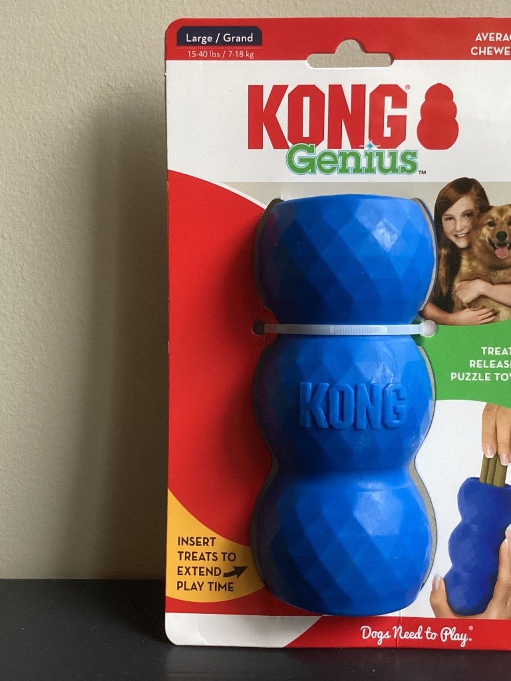 NEW Kong Genius Treat Release Puzzle Toy Large Dogs Blue Rubber